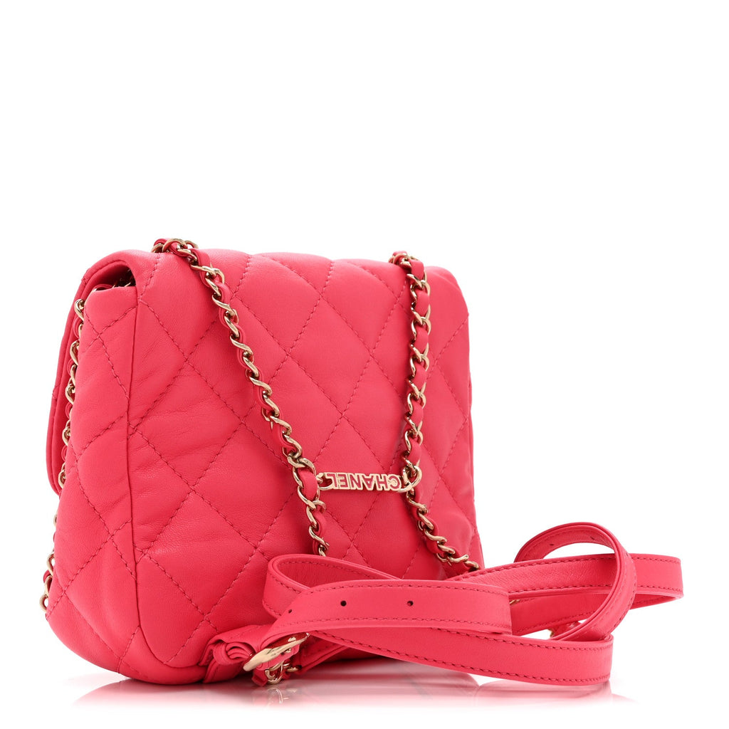 Chanel Lambskin Quilted Resin Chain Around Backpack Pink