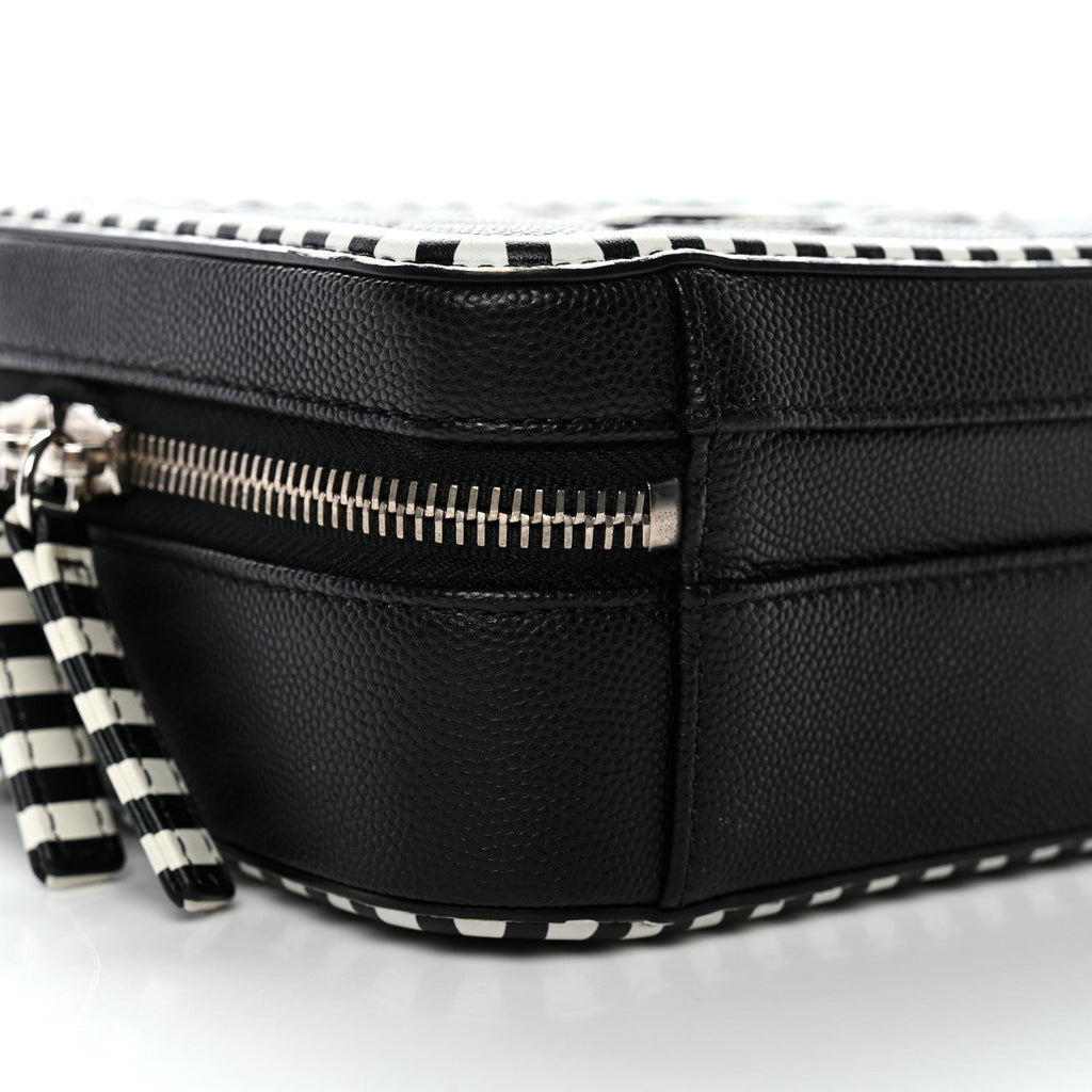 Chanel Caviar Quilted Striped Small CC Filigree Vanity Case Black White
