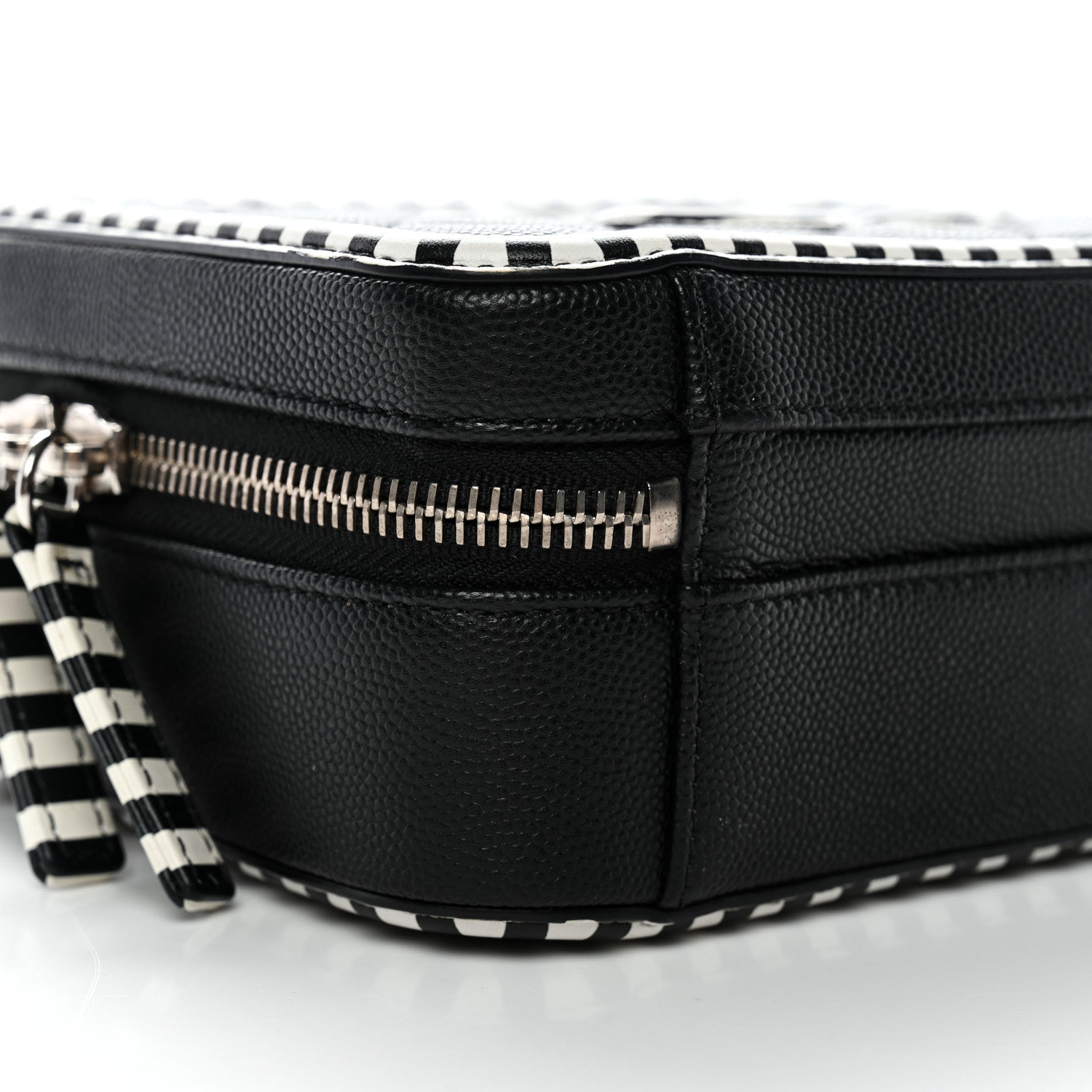 Chanel Caviar Quilted Striped Small CC Filigree Vanity Case Black White