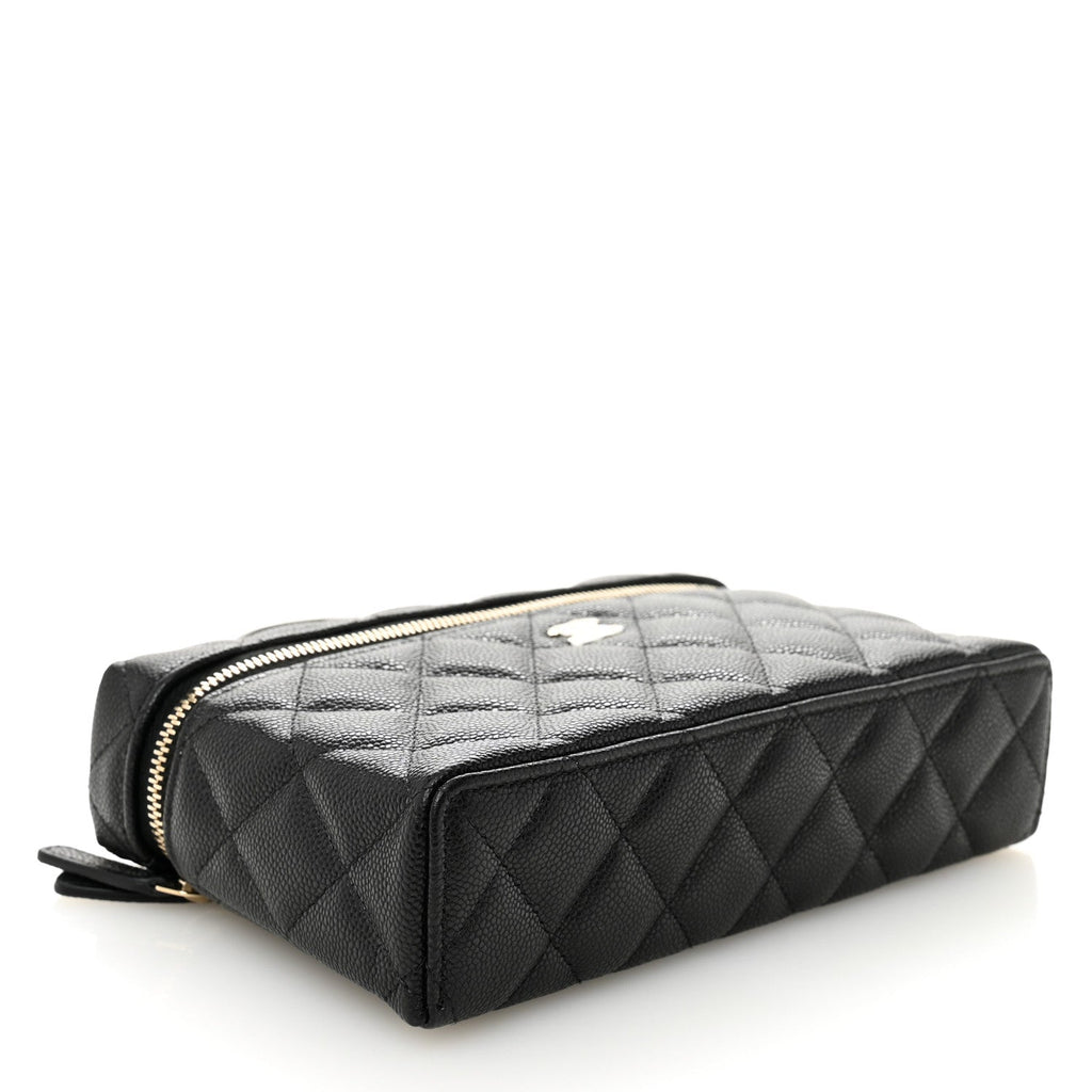 Chanel Caviar Quilted Top Handle Slim Vanity With Chain Black