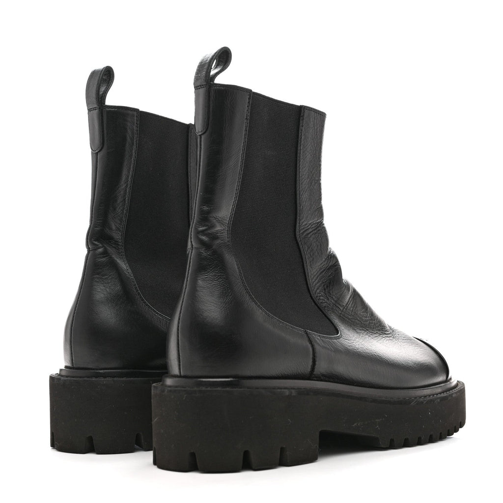 Crumpled Calfskin Patent Cap Toe Short Boots 39.5 Black