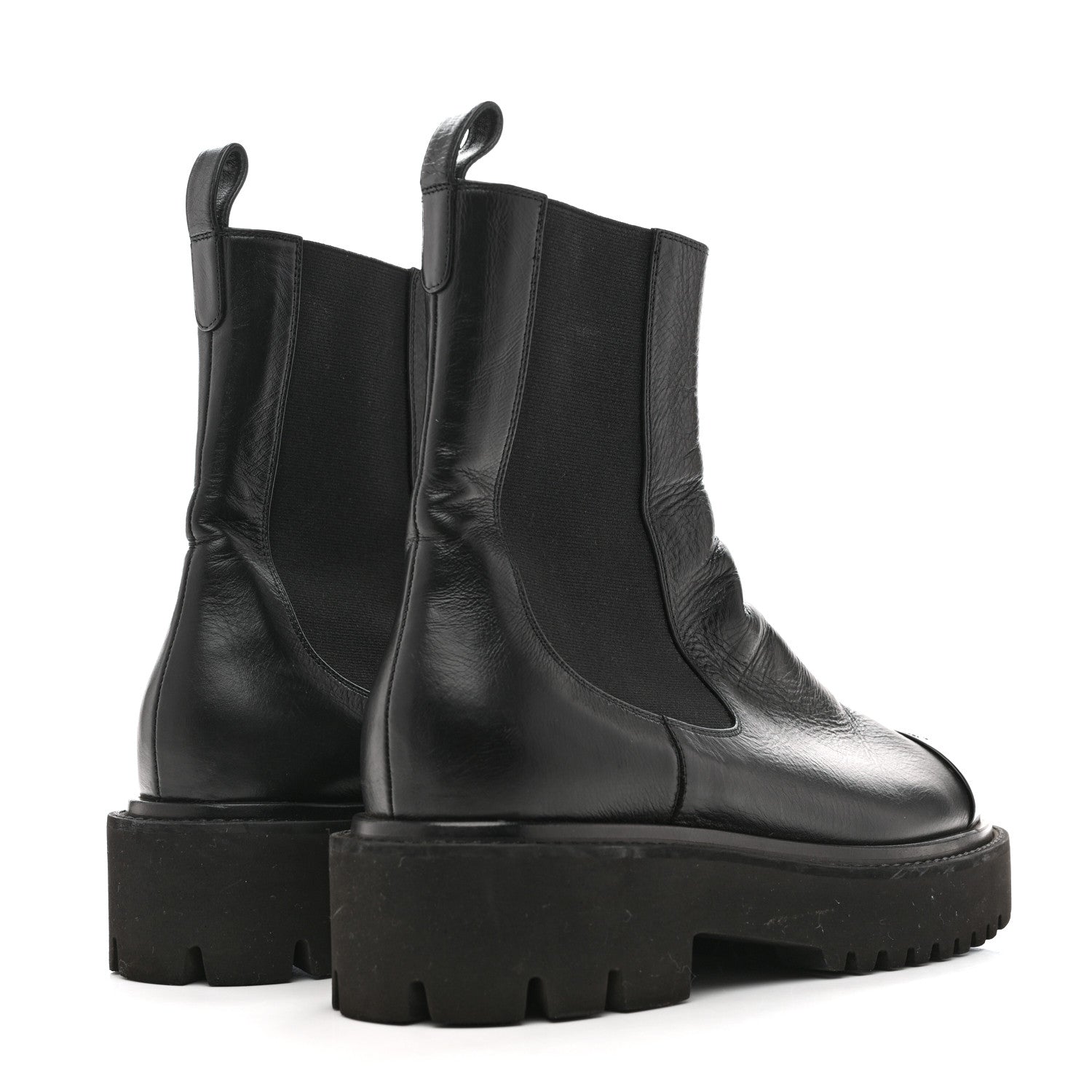 Crumpled Calfskin Patent Cap Toe Short Boots 39.5 Black