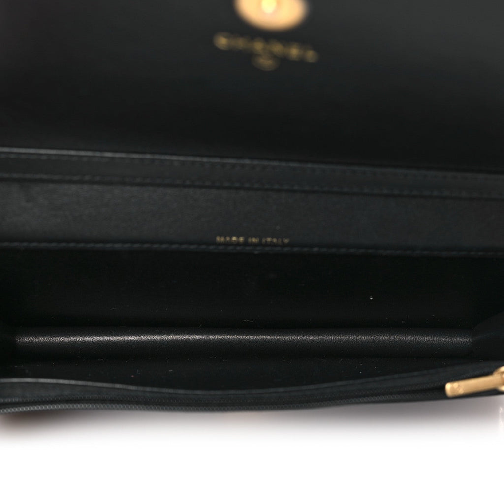 Chanel Lambskin Quilted CC Clutch On Chain Black