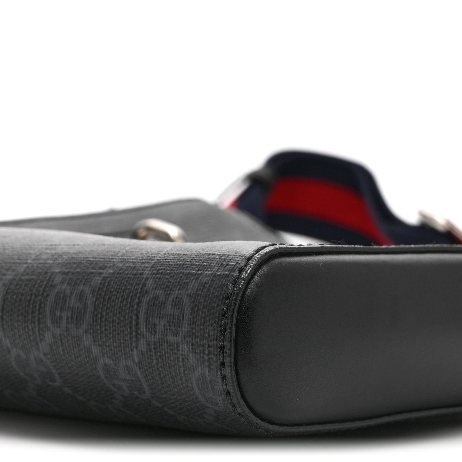 Gucci GG Supreme Monogram Web Small Flat Messenger Bag Black Grey
