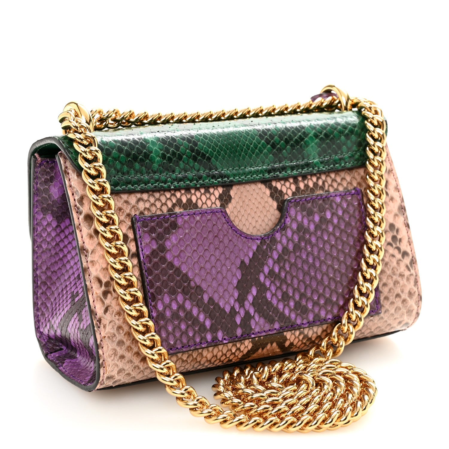 Gucci Snakeskin Small Padlock Shoulder Bag Green Pink Purple