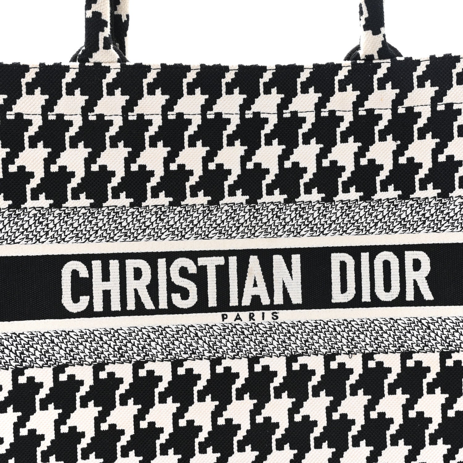 Christian Dior Canvas Macro Houndstooth Embroidered Medium Book Tote Black White