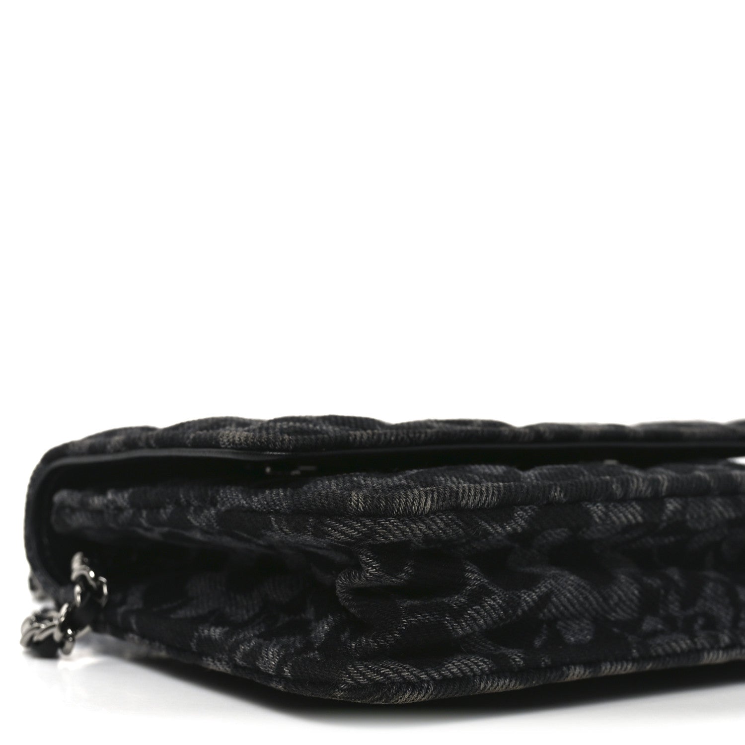 Chanel Printed Denim Quilted Flower Wallet On Chain WOC Black