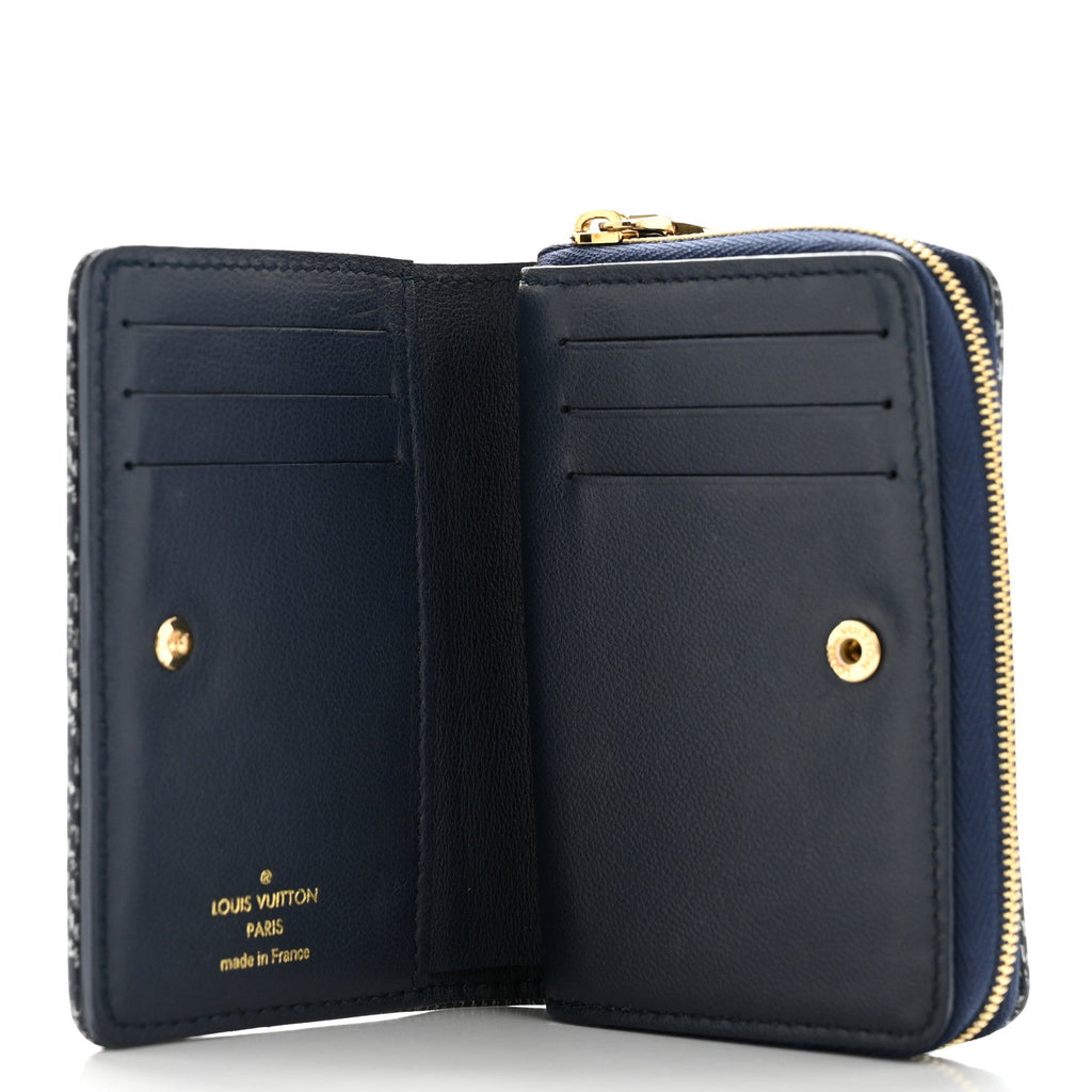 Louis Vuitton Denim Effect Lambskin Embossed Monogram Lou Coussin Wallet Navy