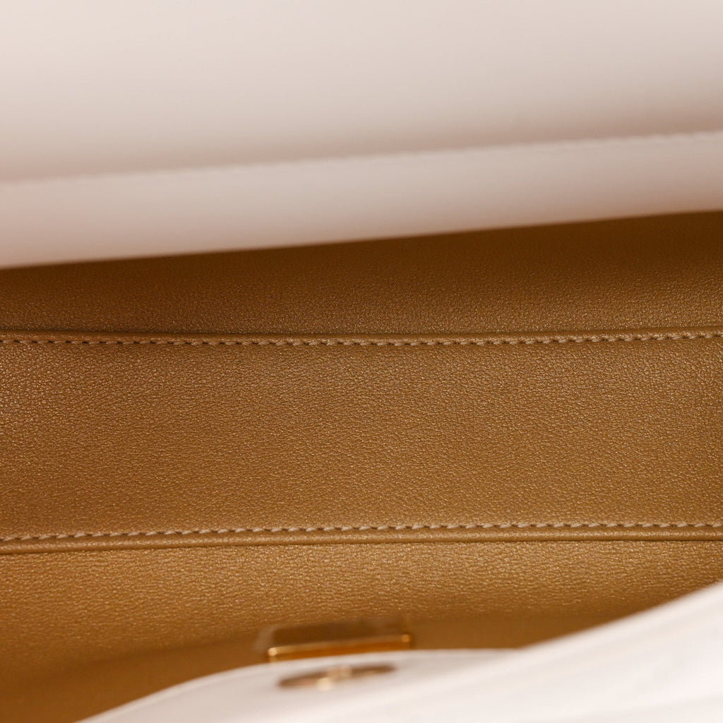 Chanel Shiny Lambskin Pearl Top Handle Flap Shopping Bag White