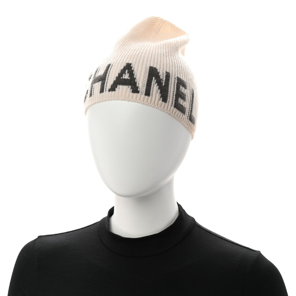 Cashmere Logo Beanie Hat White Grey