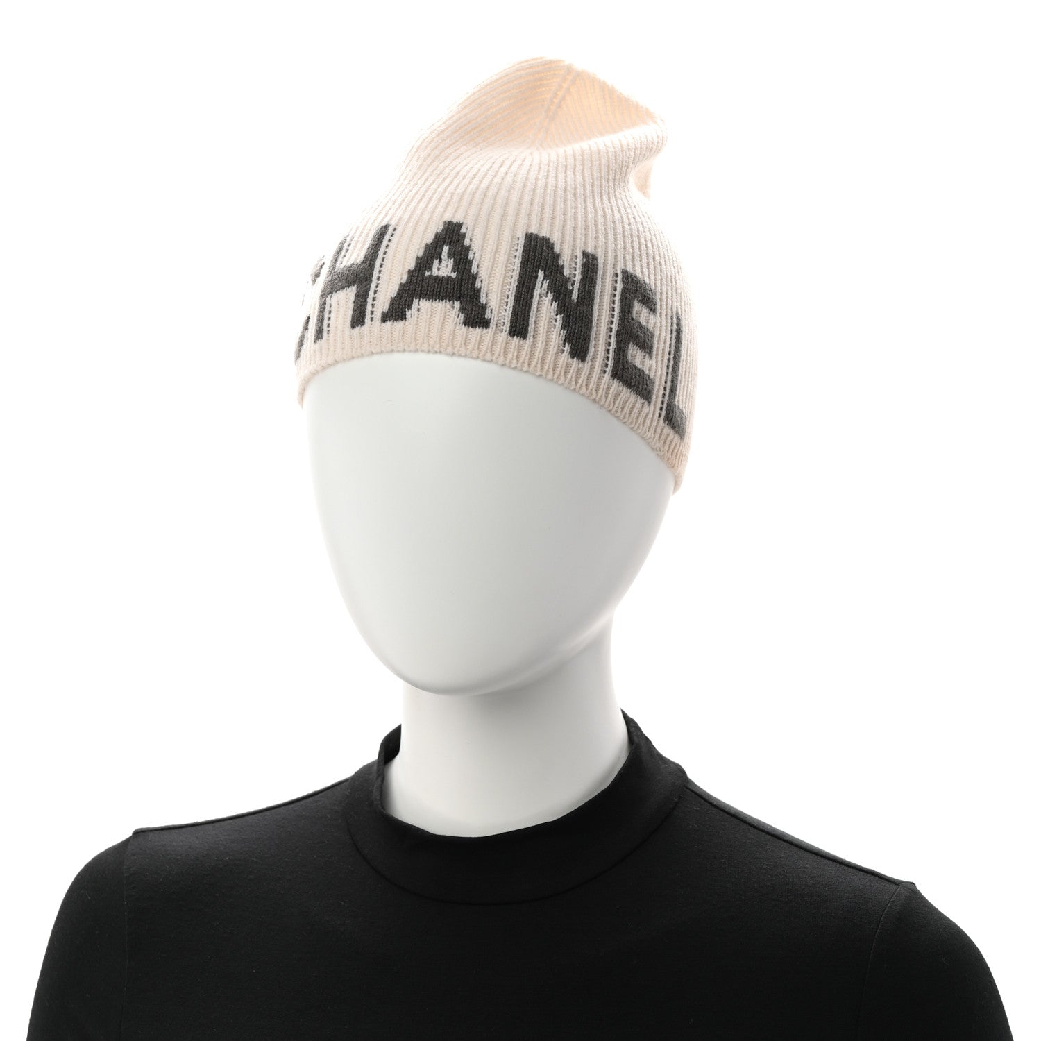 Cashmere Logo Beanie Hat White Grey