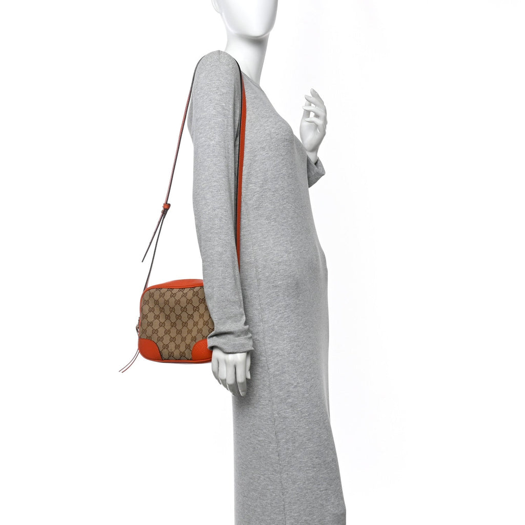 Gucci Monogram Dollar Calfskin Mini Bree Messenger Bag Beige Ebony Sun Orange