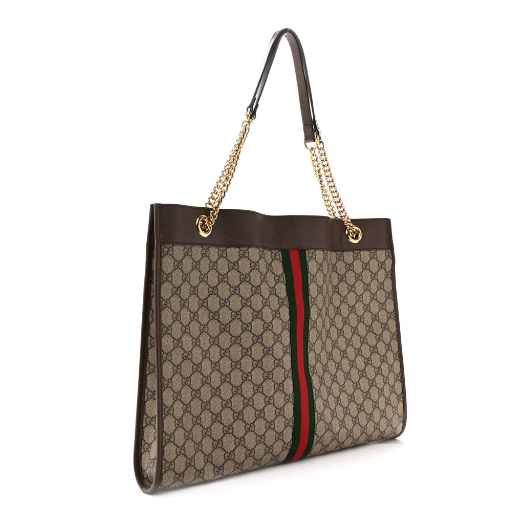 Gucci GG Supreme Monogram Large Rajah Chain Tote Beige New Acero