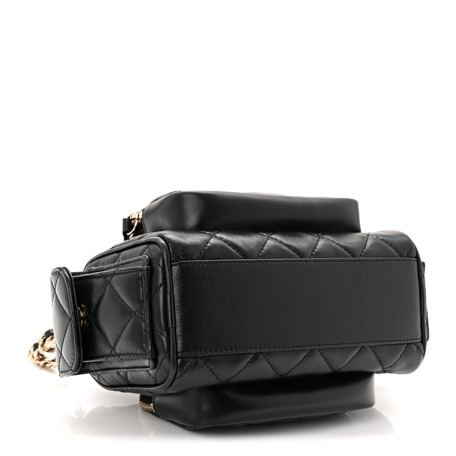 Chanel Shiny Crumpled Lambskin Quilted Small Preppy Pocket Camera Case Black