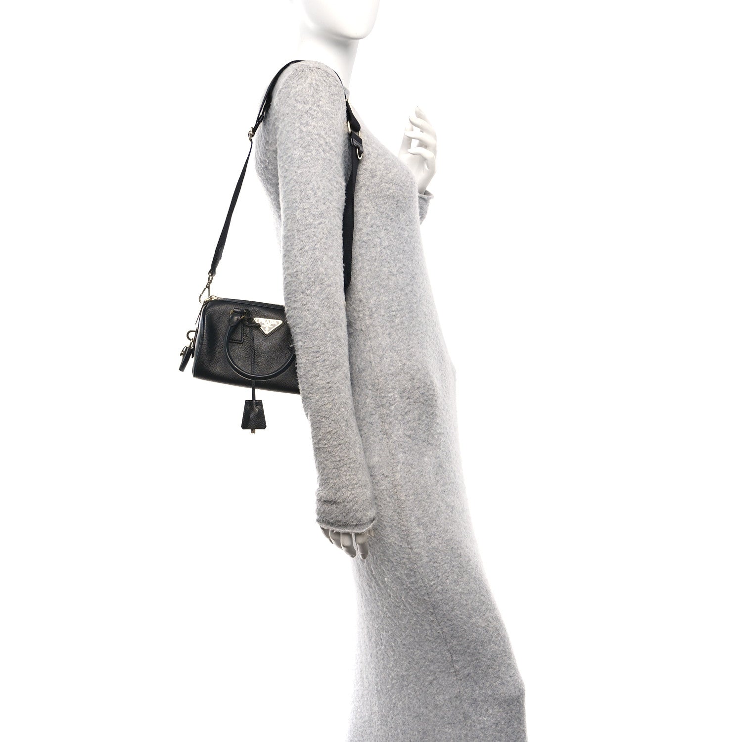Prada Saffiano Lux Mini Boston Crossbody Bag Black
