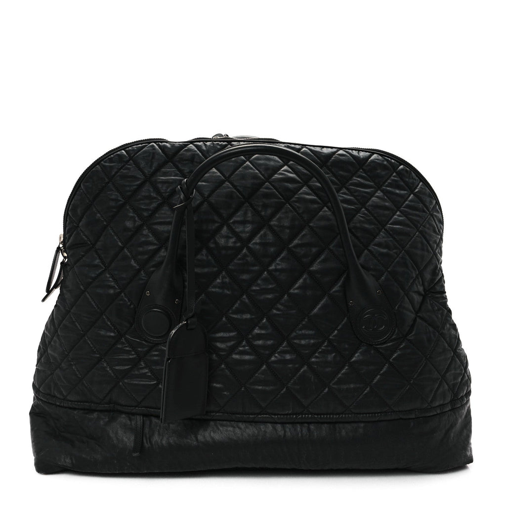 Chanel Coated Canvas Quilted Large Garment Travel Bag Black