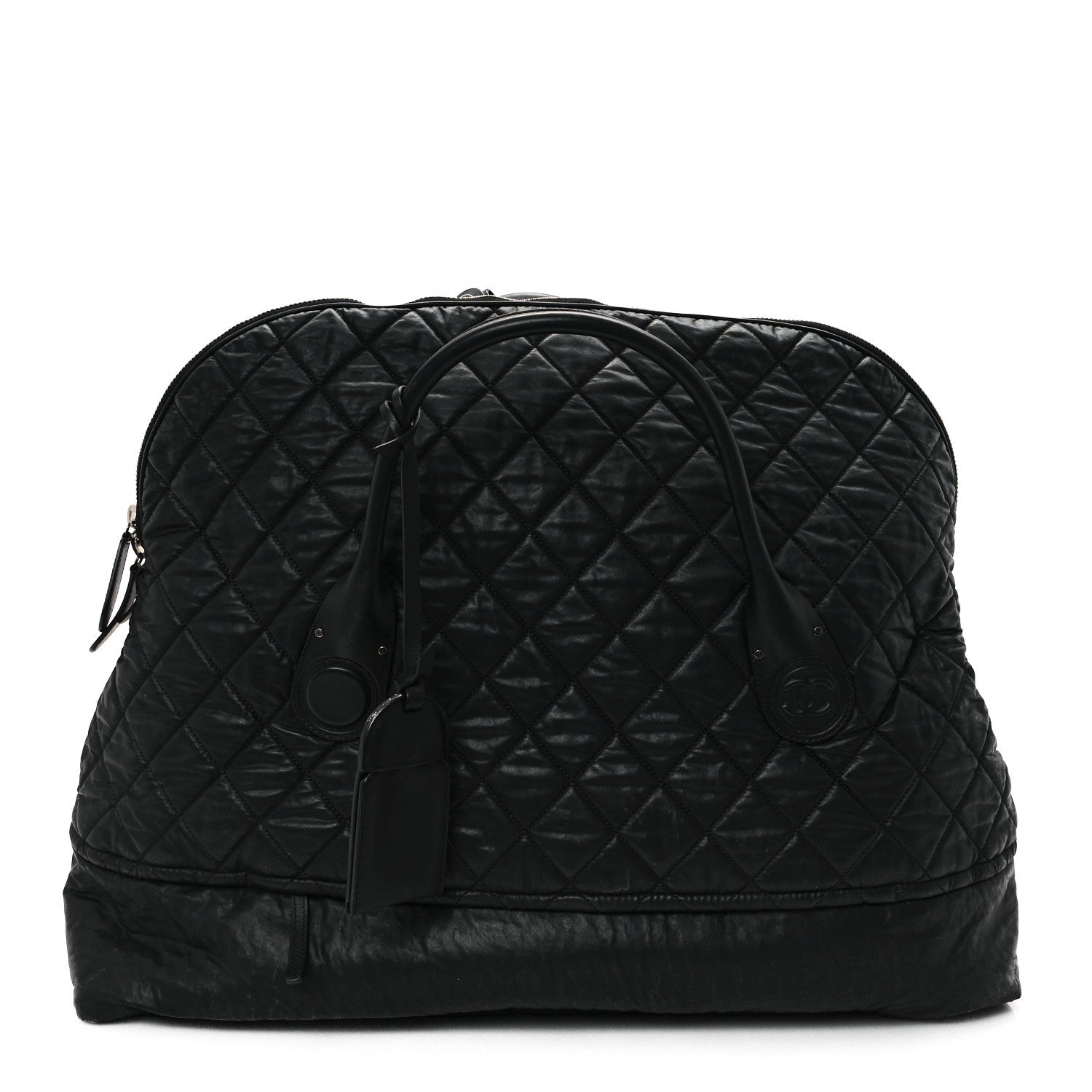 Chanel Coated Canvas Quilted Large Garment Travel Bag Black