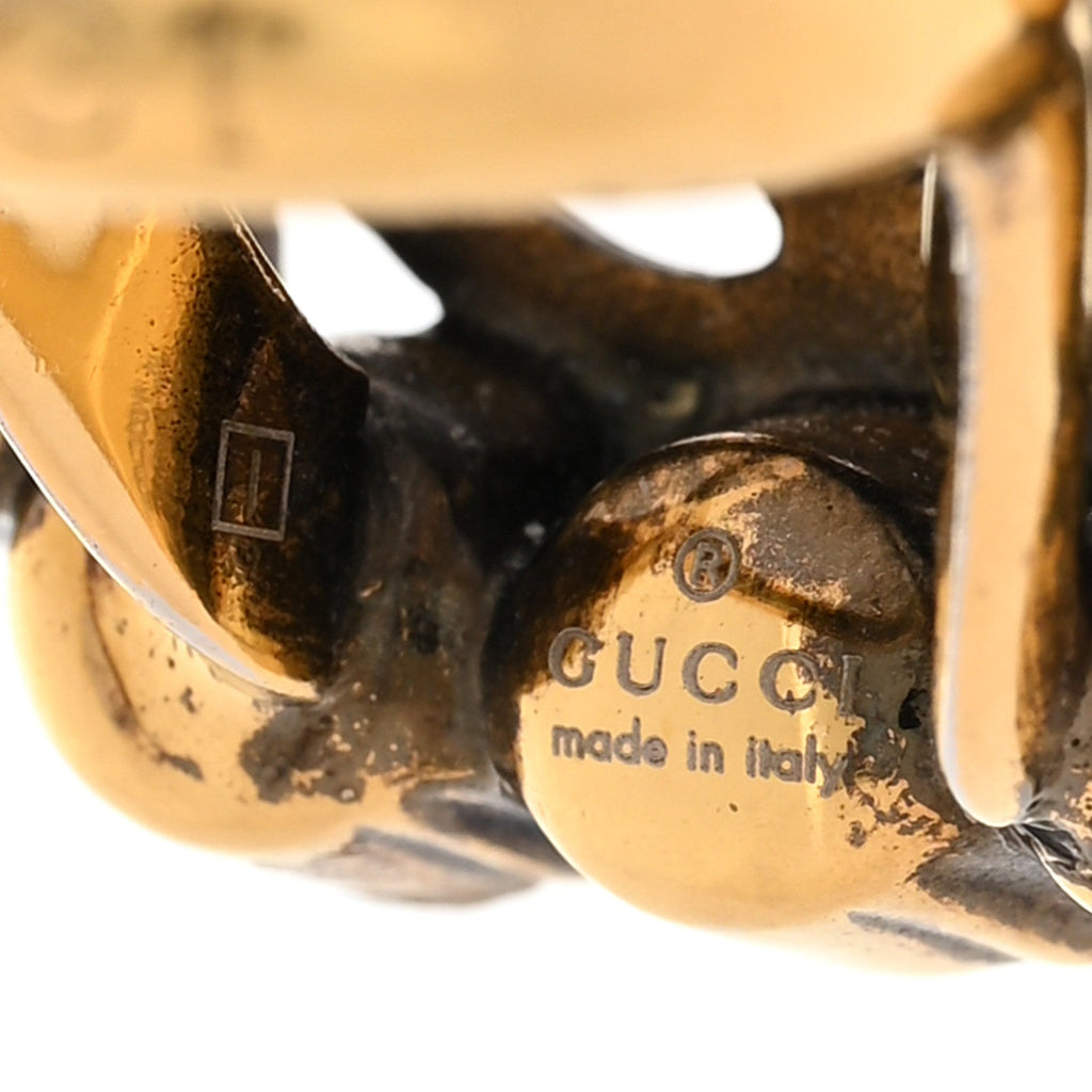 Gucci Metal Crystal Double G Ring XS Aged Gold