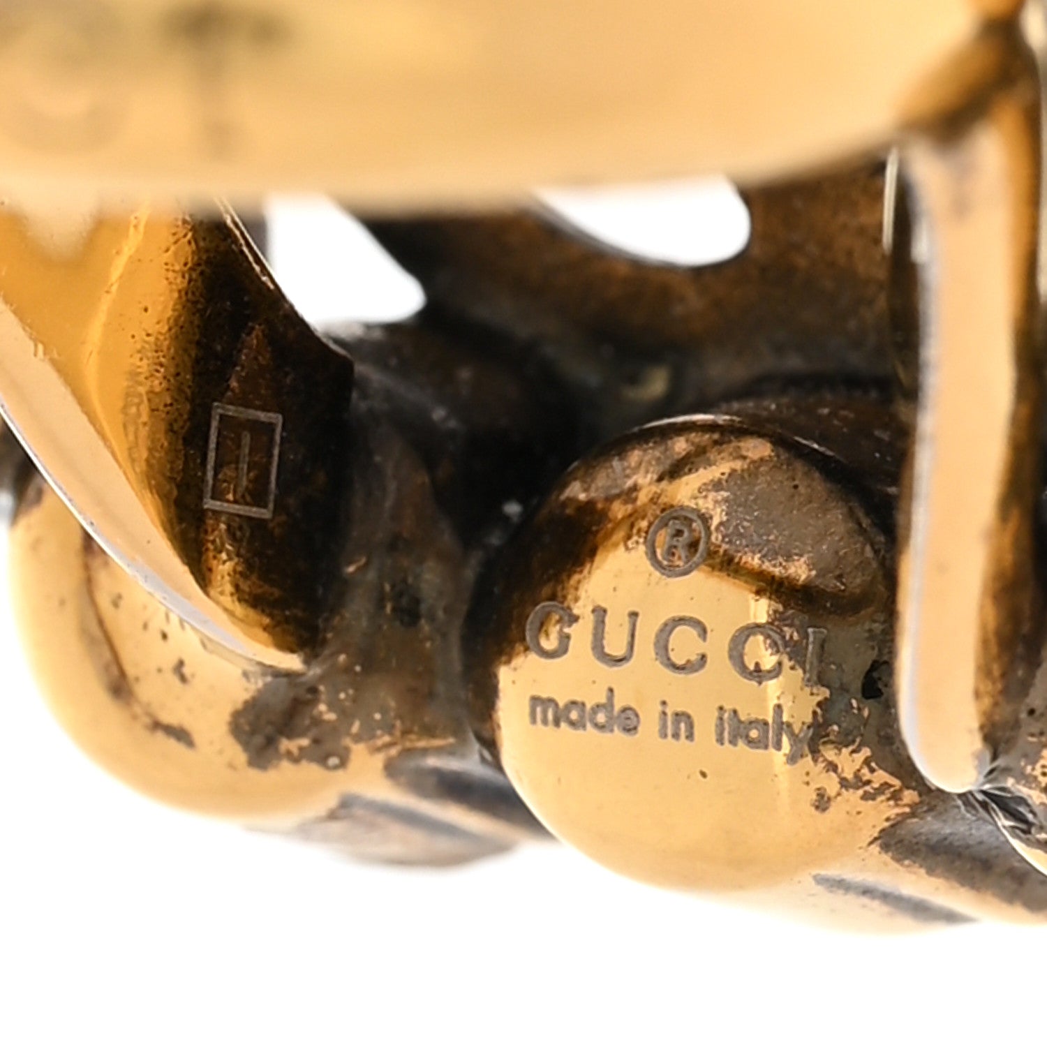 Gucci Metal Crystal Double G Ring XS Aged Gold