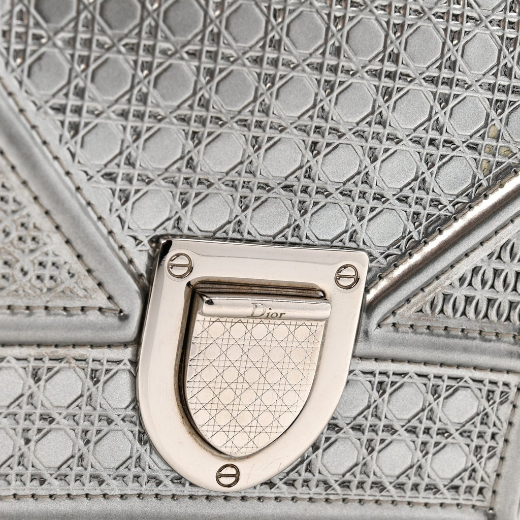 Christian Dior Metallic Patent Micro-Cannage Baby Diorama Flap Bag Silver