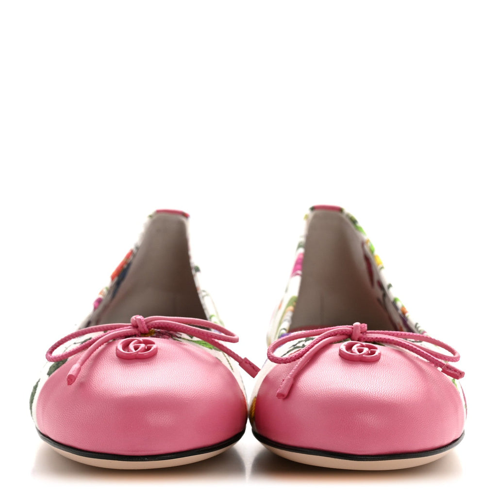Gucci Sepang Flora Faded Canvas GG Marmont Ballerina Flats 38.5 White Multicolor Knit Rose