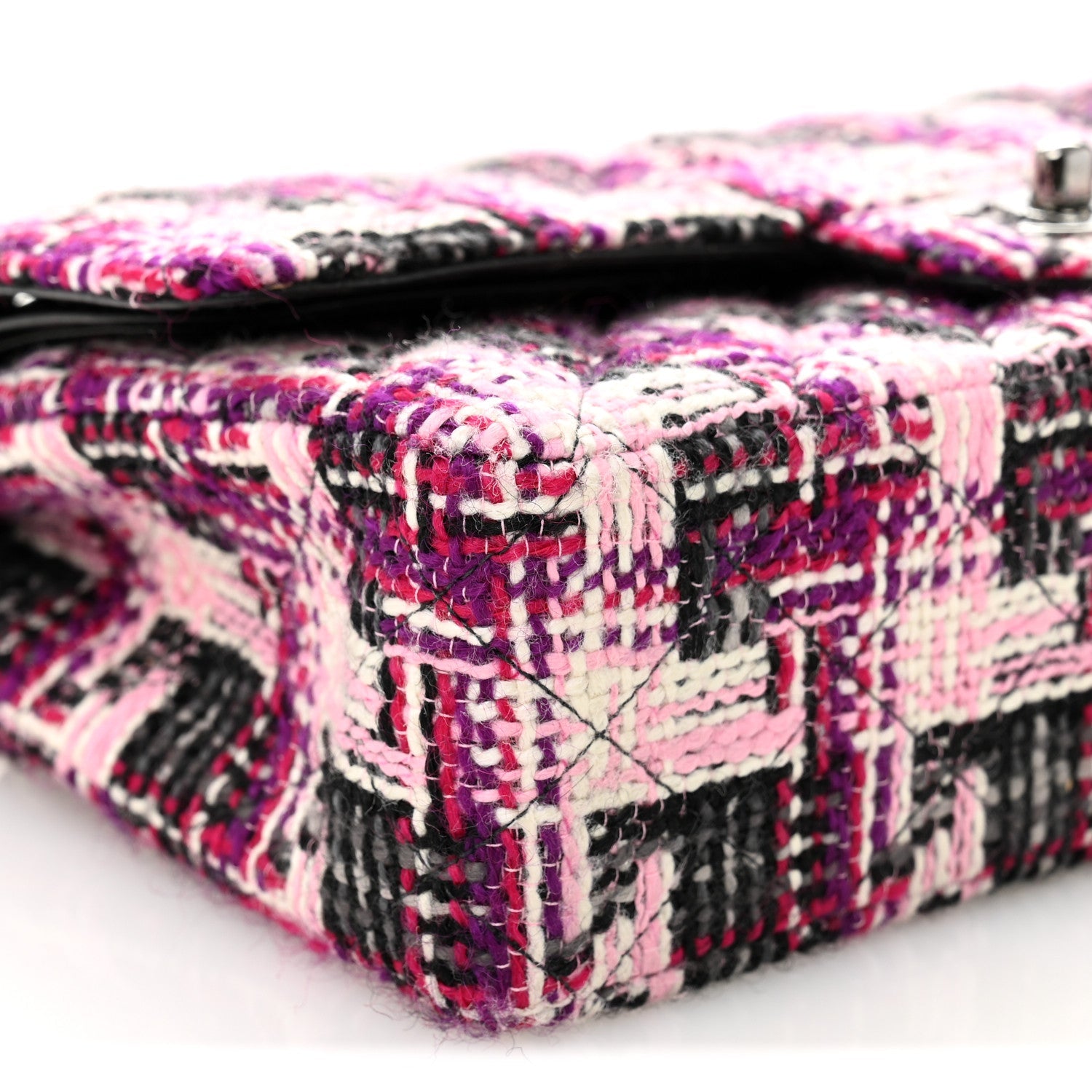 Chanel Tweed Quilted Medium Double Flap Pink Black