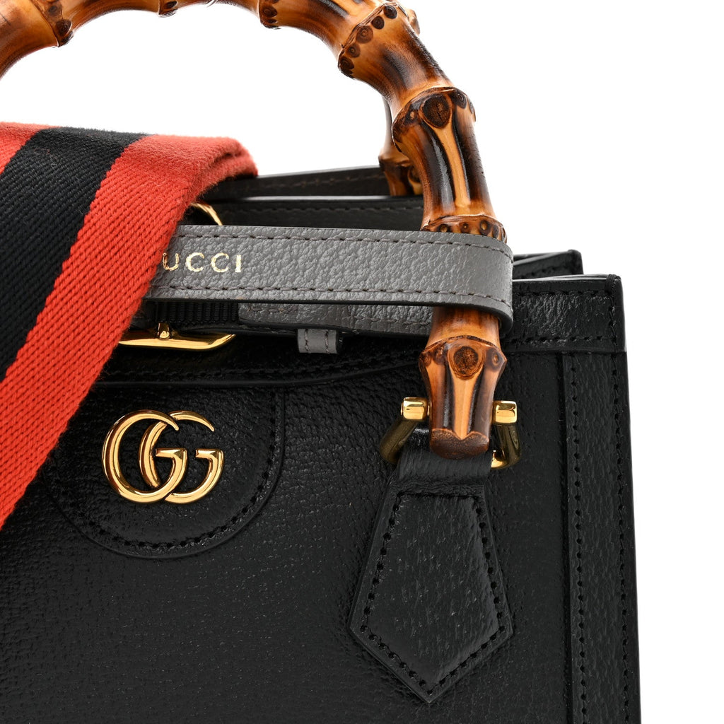 Gucci Textured Dollar Calfskin Web Mini Diana Tote Bag Black