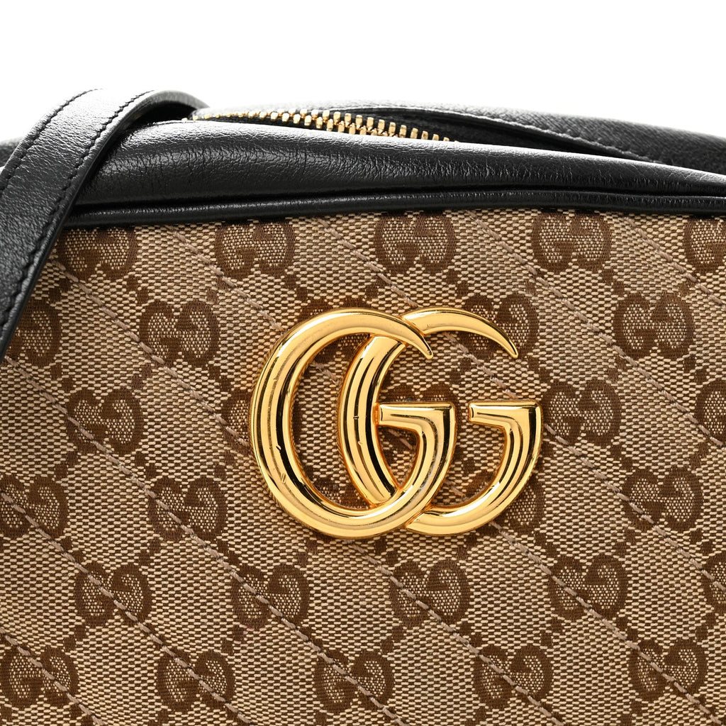Gucci Monogram Matelasse Diagonal Small GG Marmont Chain Shoulder Bag Beige Black
