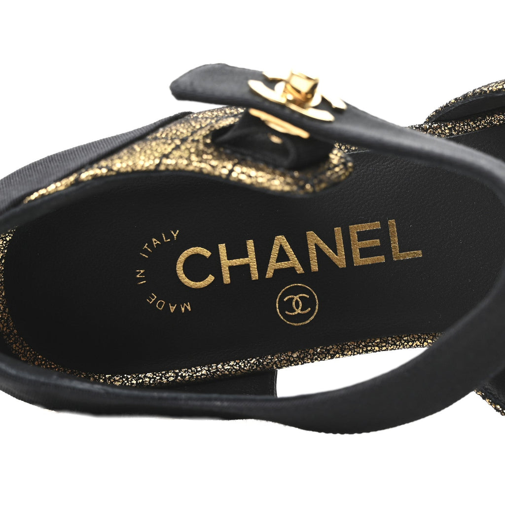 Laminated Suede Kidskin Grosgrain Quilted Cap Toe Ballerina Flats 36.5 Gold Black
