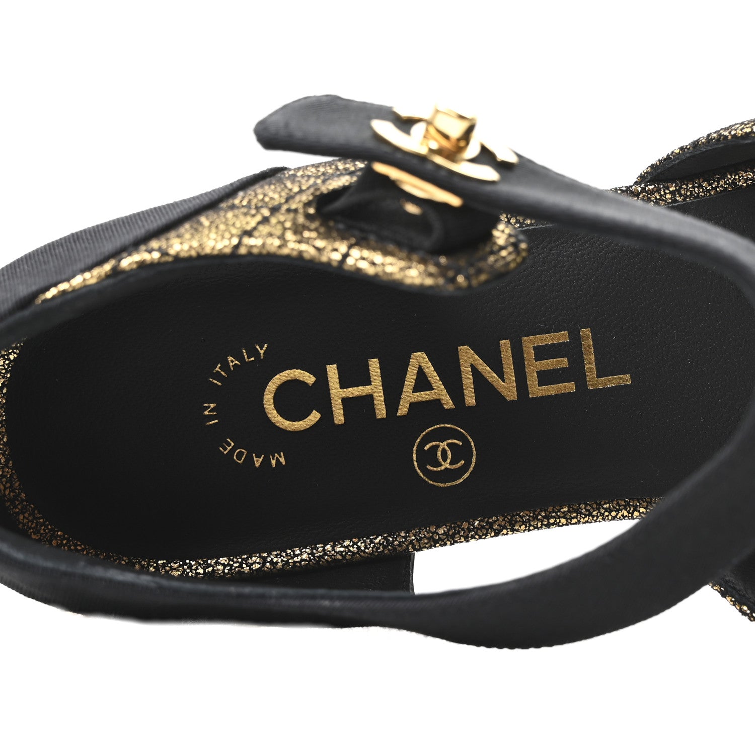 Laminated Suede Kidskin Grosgrain Quilted Cap Toe Ballerina Flats 36.5 Gold Black