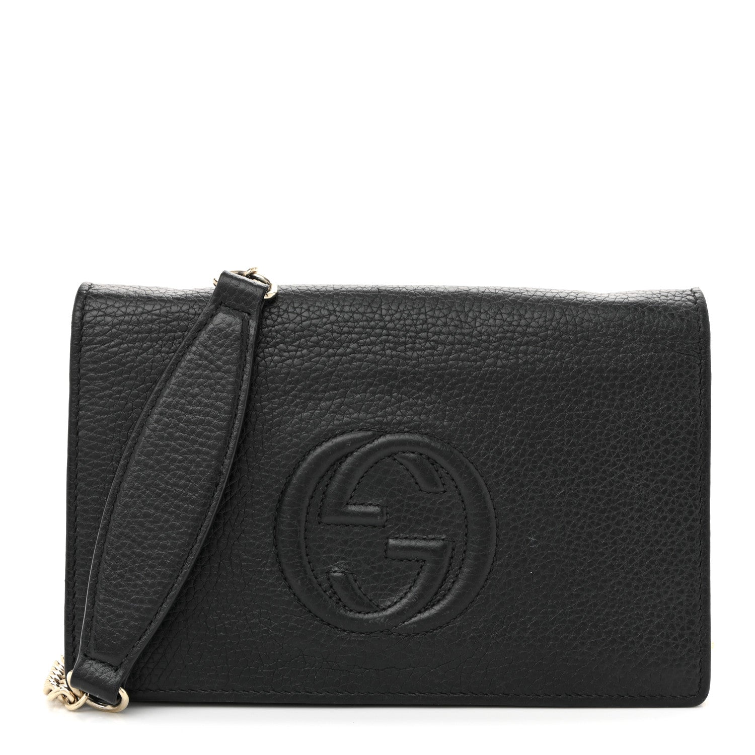 Gucci Pebbled Calfskin Soho Wallet On Chain Black