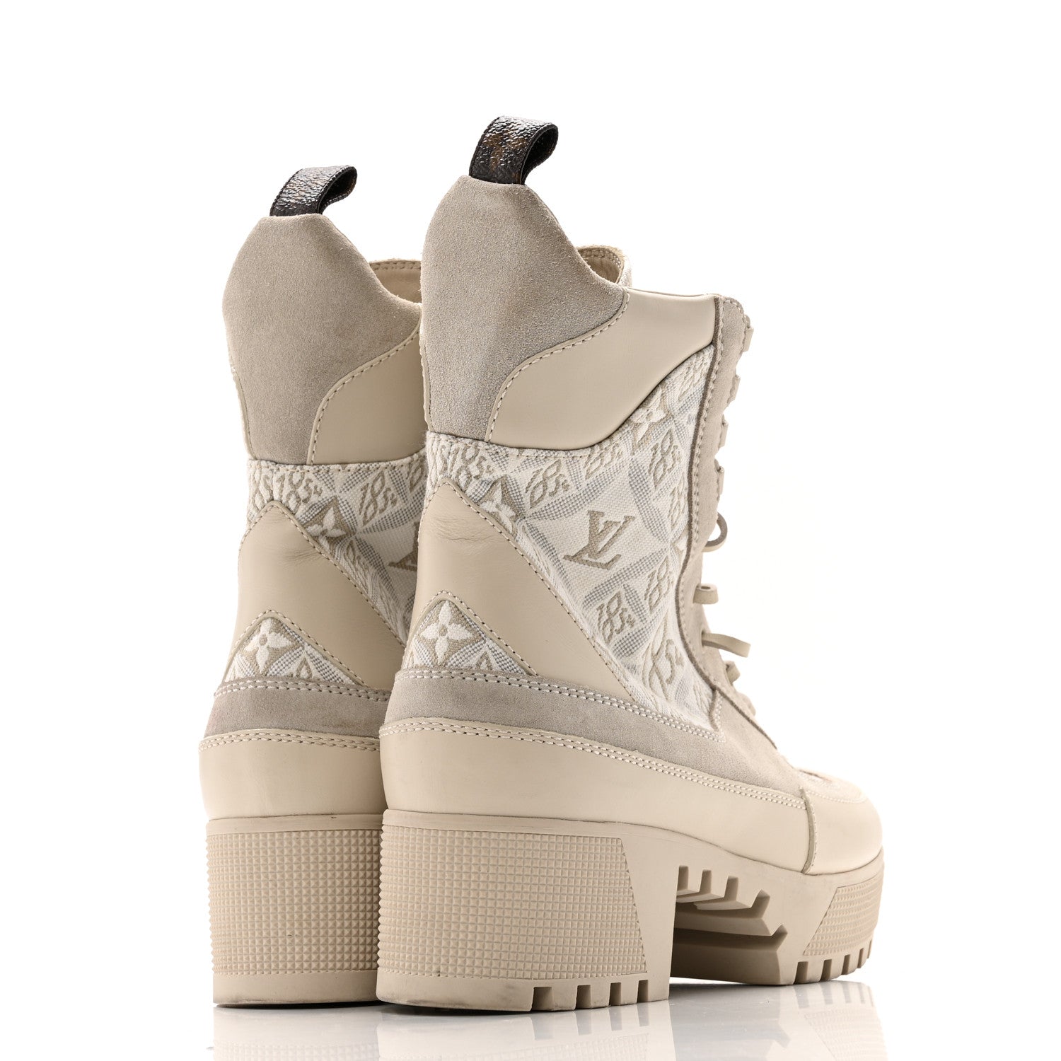 Louis Vuitton Suede Calfskin Jacquard Since 1854 Laureate Platform Desert Boots 37.5 Beige