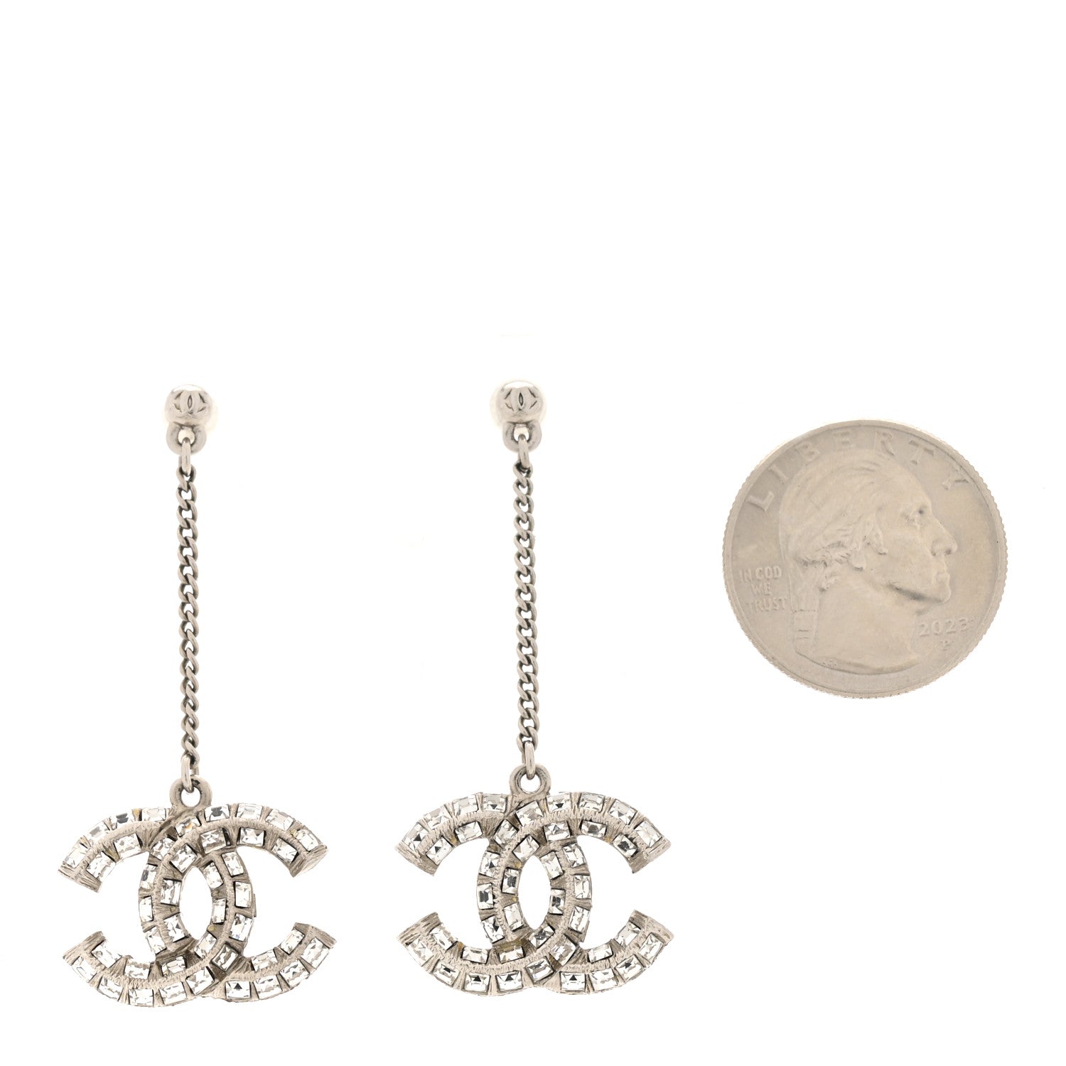 Baguette Crystal CC Drop Earrings Silver