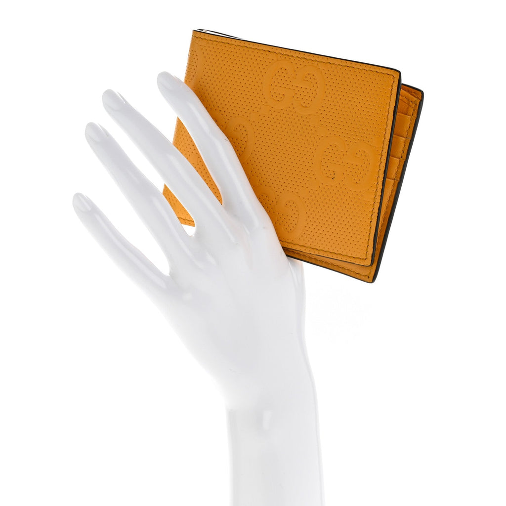 Gucci Calfskin GG Tennis Embossed Bi-Fold Wallet Yellow Tangerine