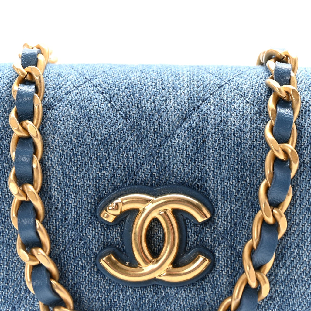 Chanel Denim Quilted Flap Mini Crossbody Blue