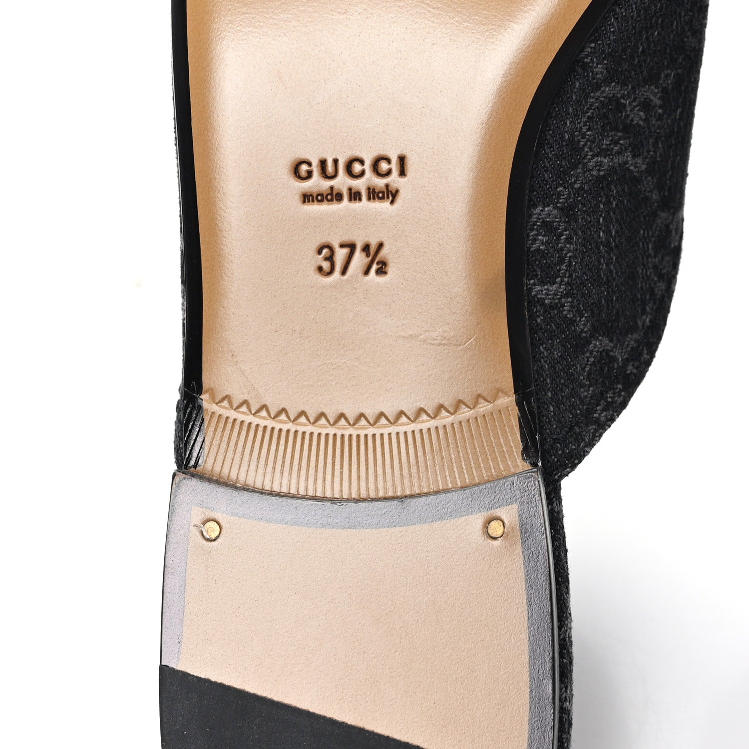 Gucci New Denim GG Malaga Kid Womens Princetown Slippers 37.5 Grey Black