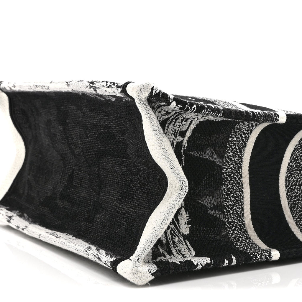 Christian Dior Canvas Embroidered Medium Paris Book Tote Black White