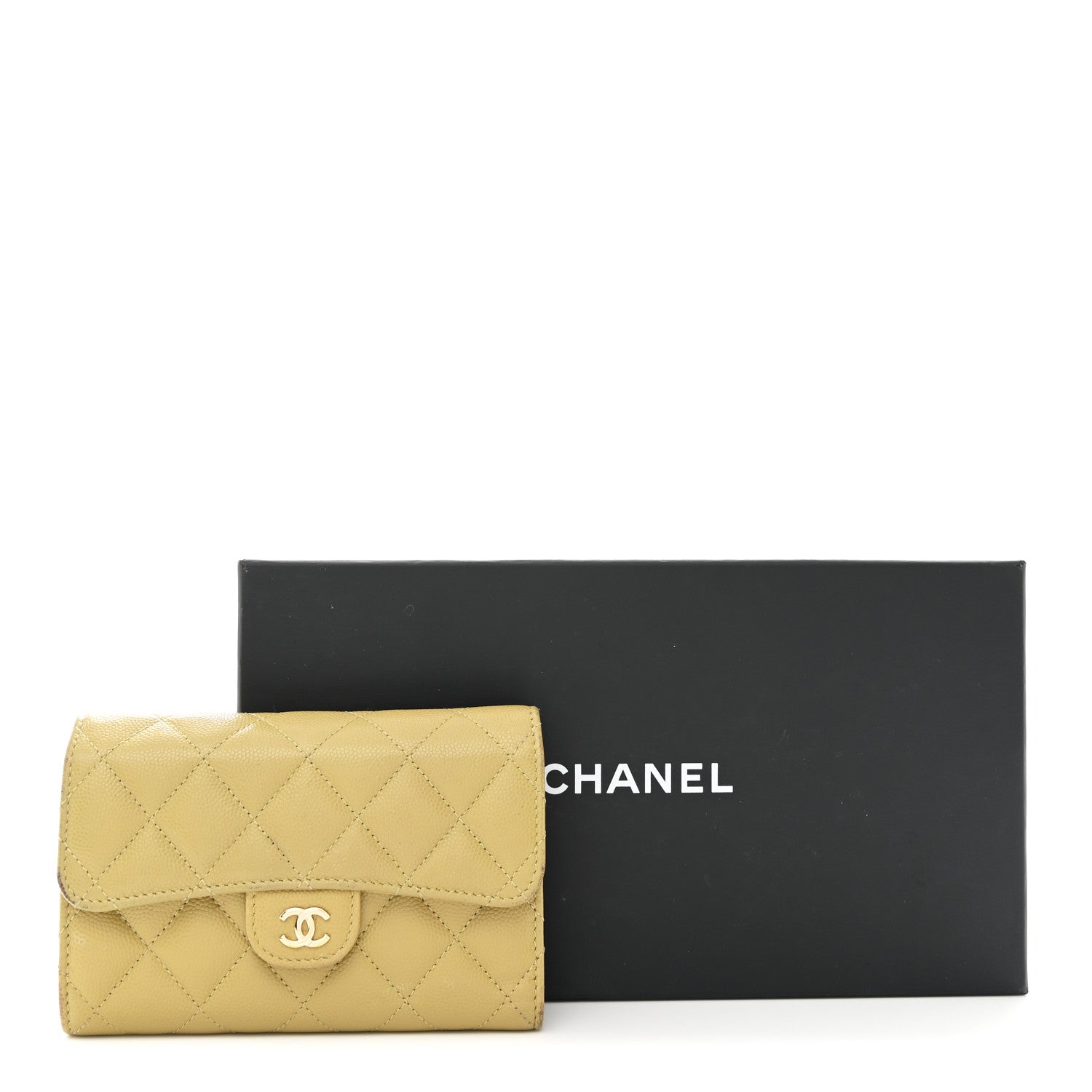 Caviar Quilted Medium Flap Wallet Beige