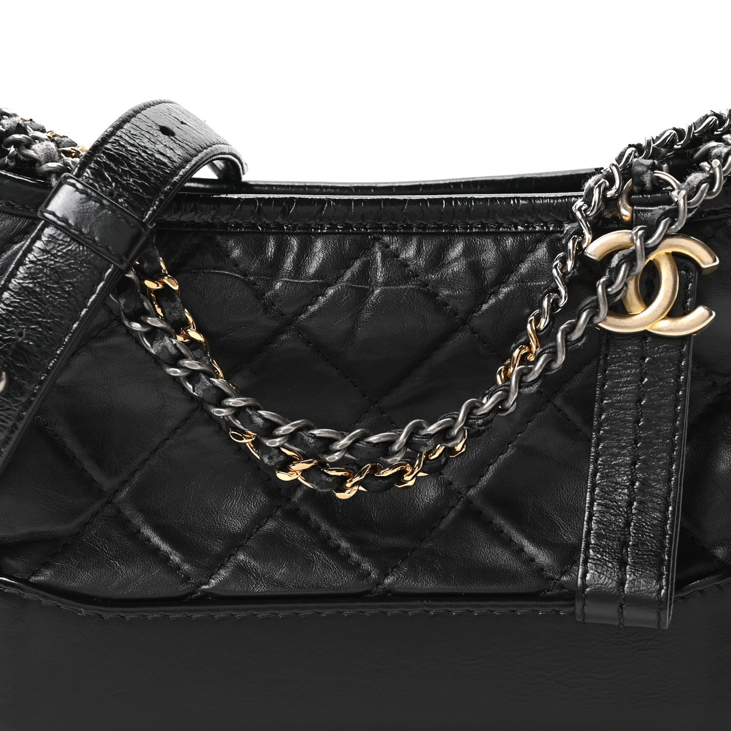 Chanel Aged Calfskin Quilted Small Gabrielle Hobo Black