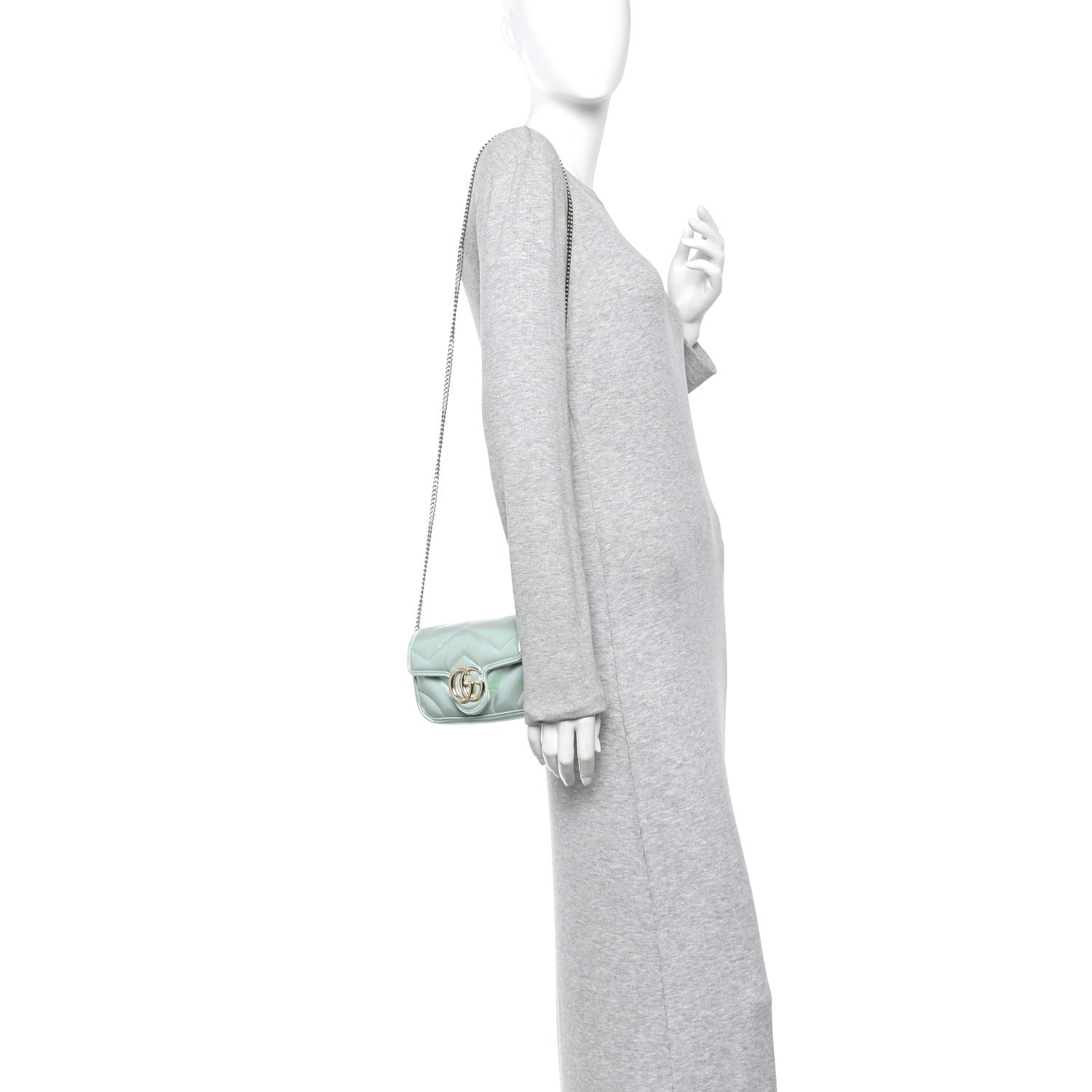 Gucci Iridescent Nappa Chevron Matelasse Super Mini GG Marmont Shoulder Bag Green Iridescent