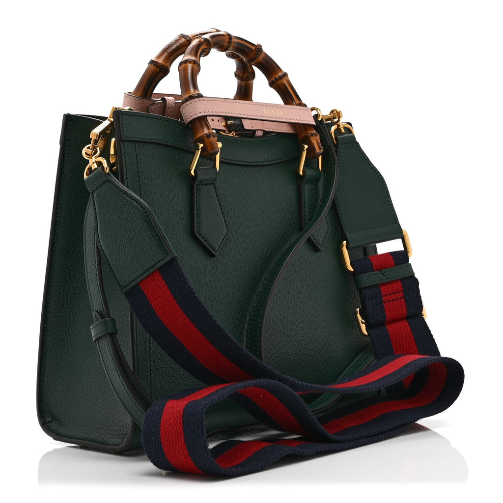 Gucci Textured Dollar Calfskin Web Small Diana Tote Bag Vintage Green Powder Pink