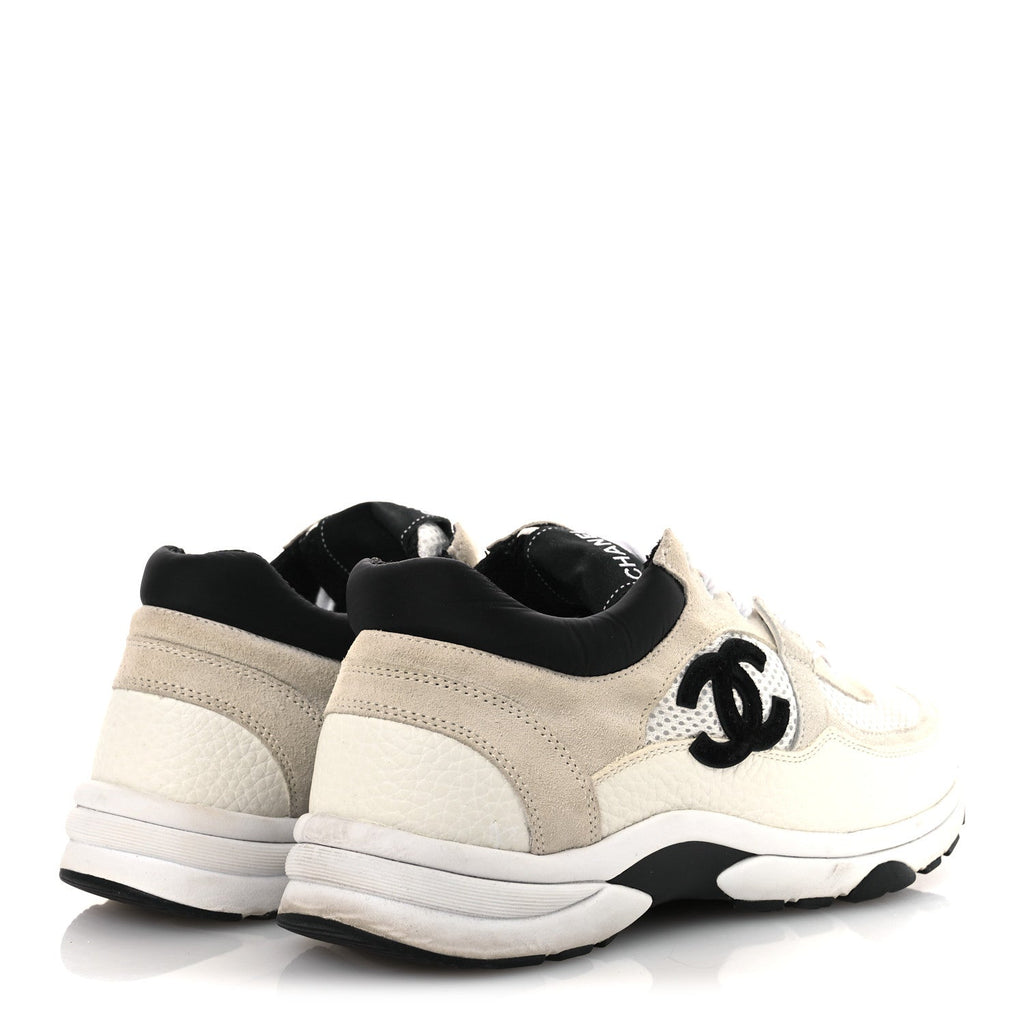 Mesh Suede Calfskin Grained Calfskin Womens CC Sneakers 37 White Black