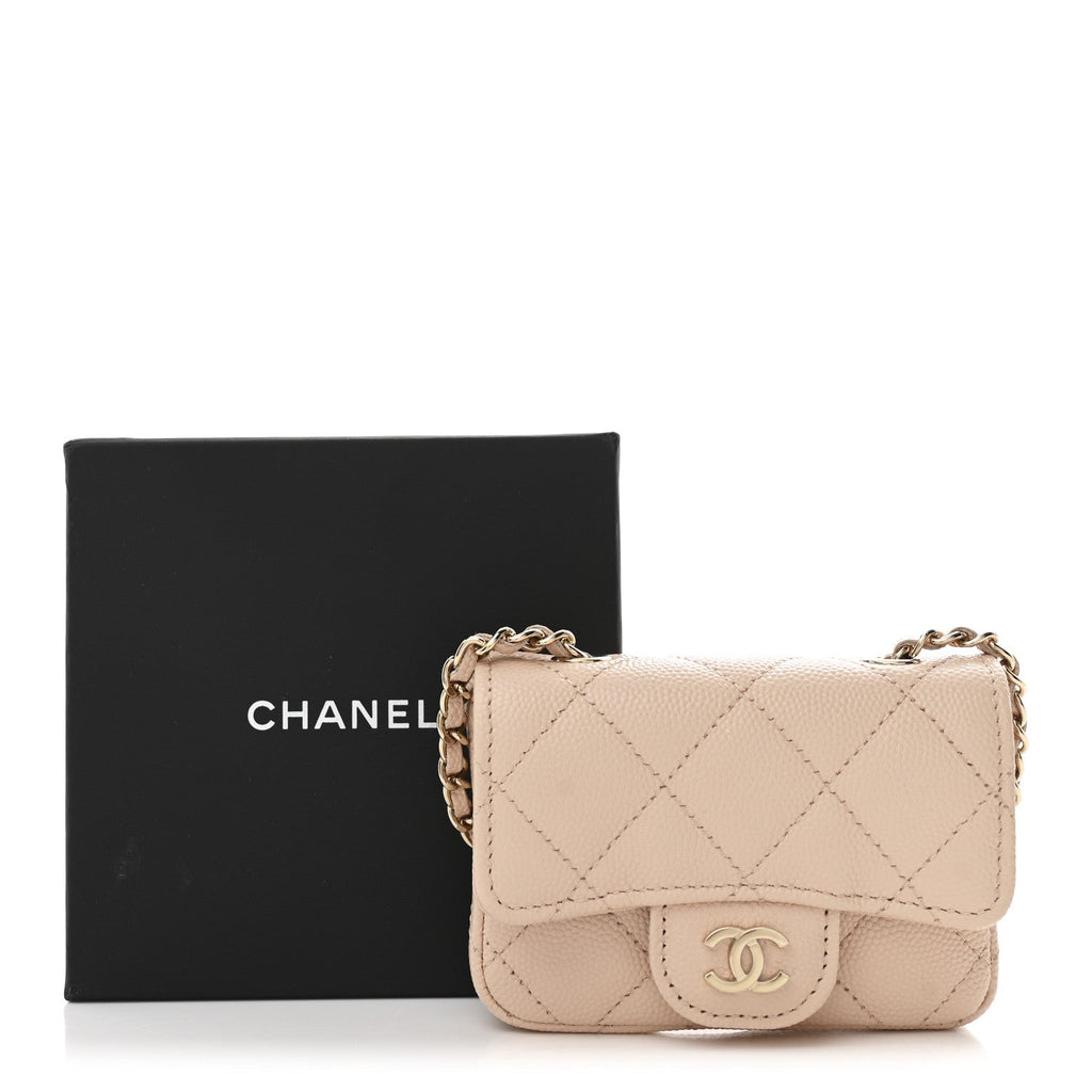 Chanel Caviar Quilted Mini Chain Belt Bag Light Beige