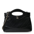 Chanel Shiny Crumpled Calfskin Quilted Nano 31 Shopping Bag Black