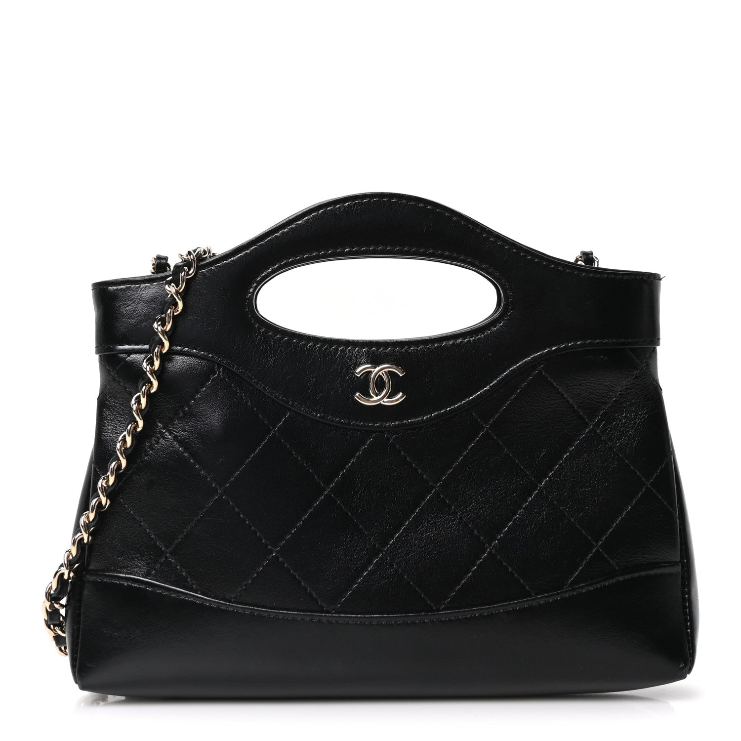 Chanel Shiny Crumpled Calfskin Quilted Nano 31 Shopping Bag Black