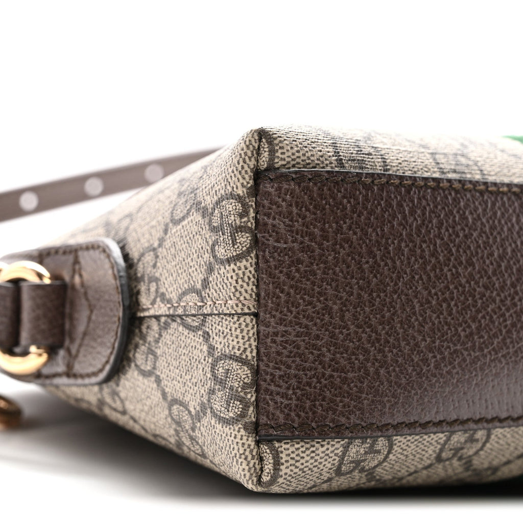 Gucci GG Supreme Monogram Textured Dollar Calfskin Web Small Ophidia Dome Shoulder Bag Beige Ebony New Acero