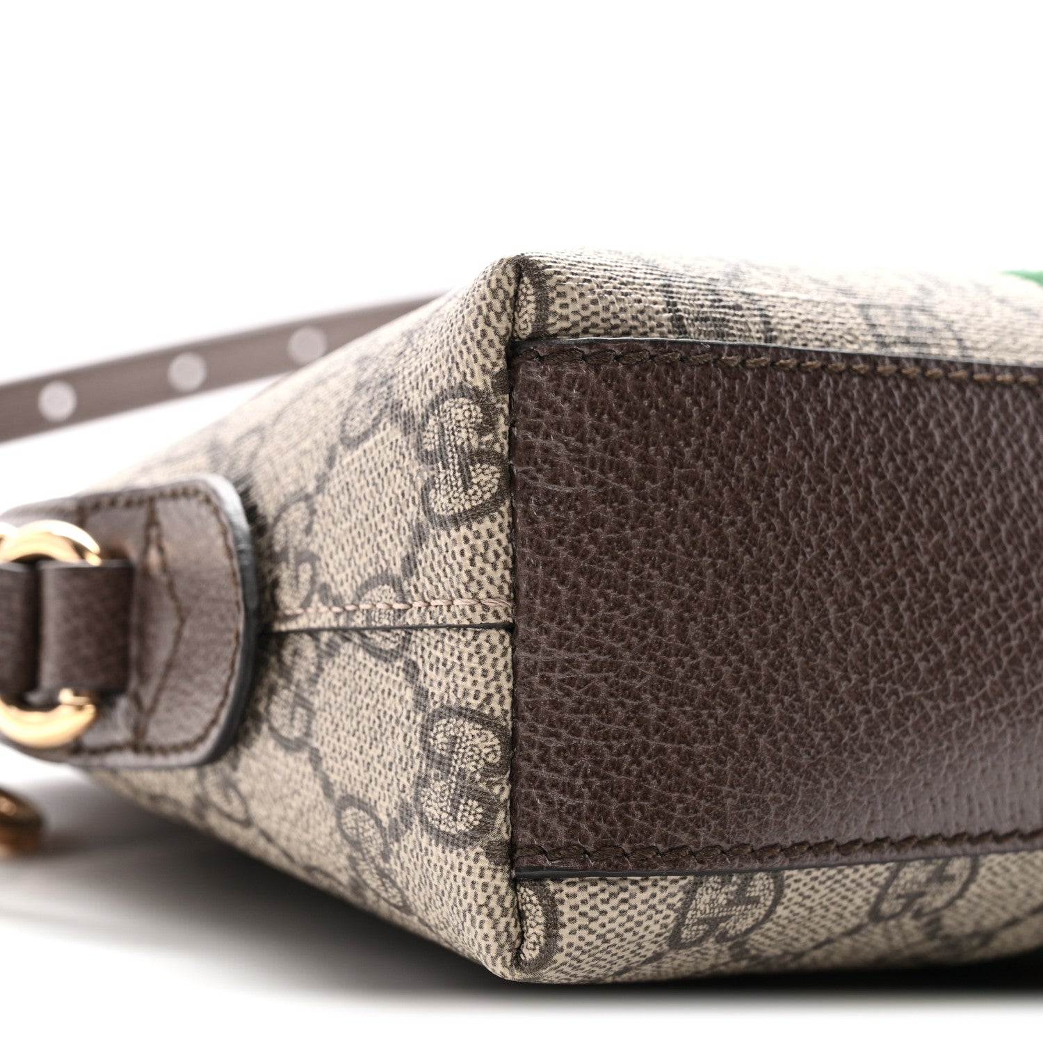 Gucci GG Supreme Monogram Textured Dollar Calfskin Web Small Ophidia Dome Shoulder Bag Beige Ebony New Acero