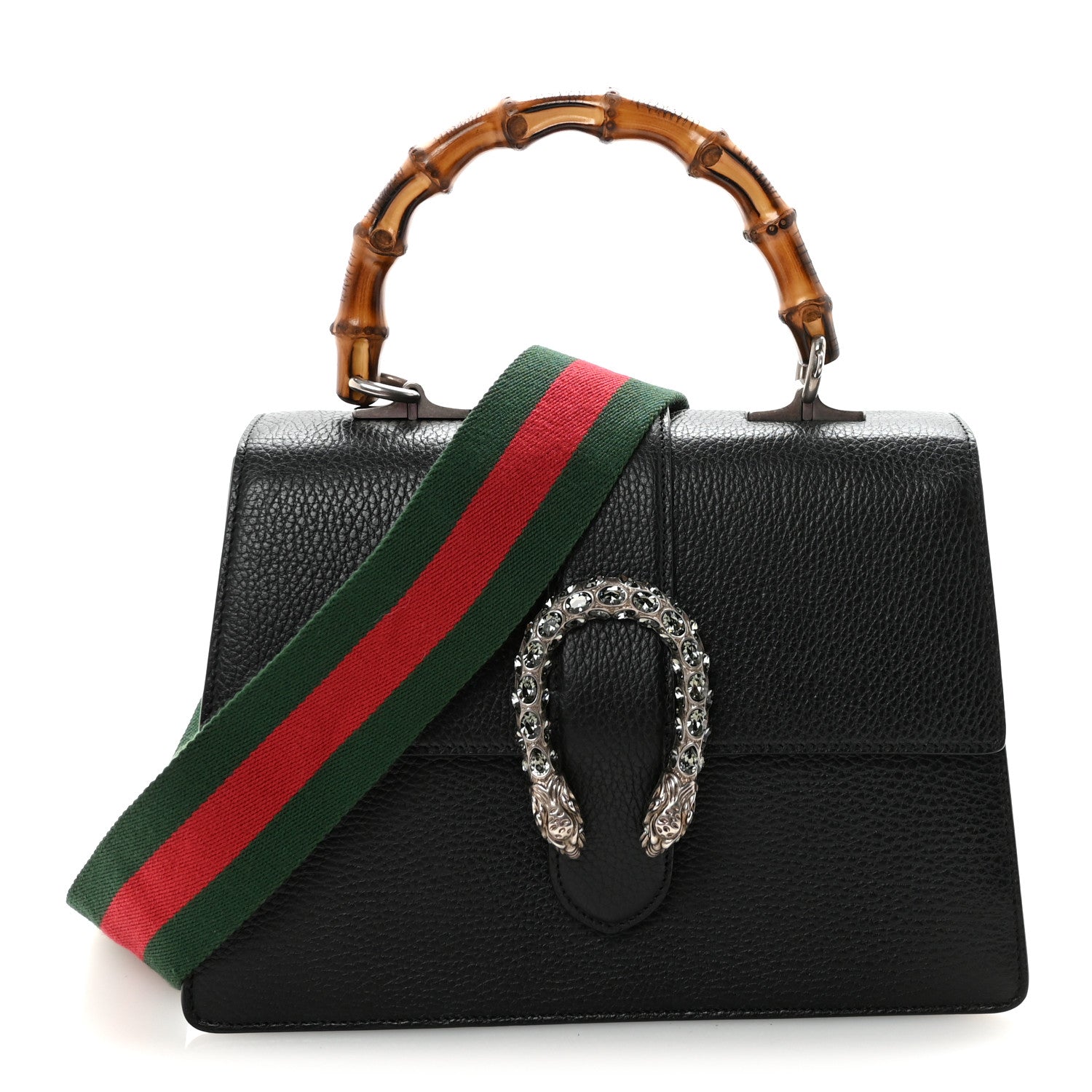 Gucci Dollar Calfskin Crystal Web Medium Dionysus Bamboo Top Handle Bag Black Black Diamond