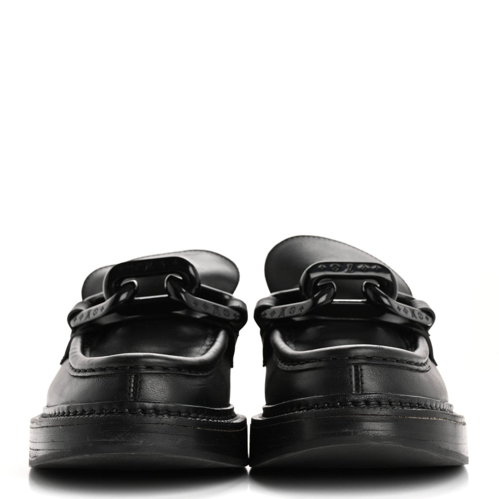 Louis Vuitton Calfskin Oversized Chain Academy Loafers 37.5 Black