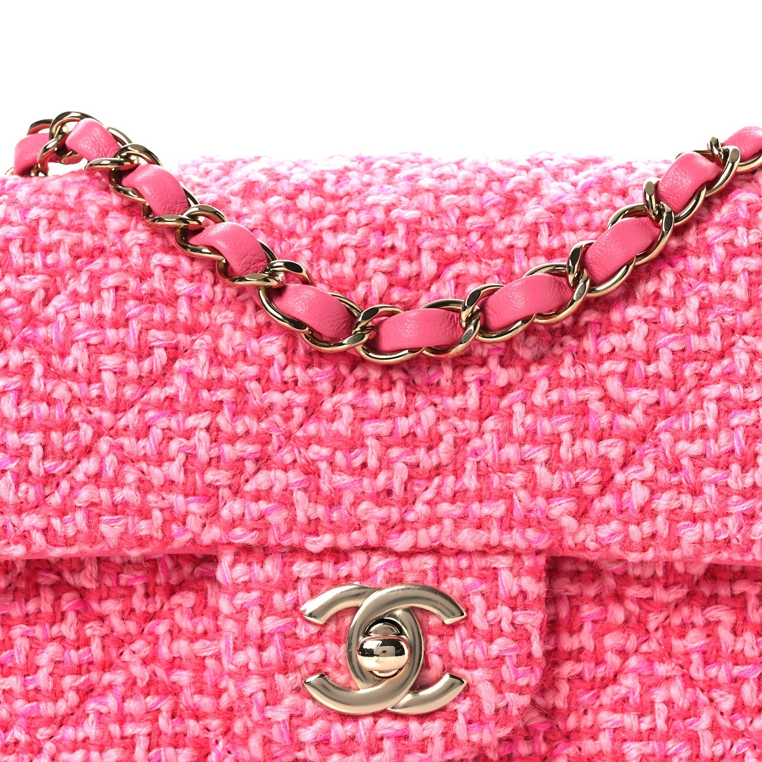 Chanel Wool Tweed Quilted Mini Rectangular Flap Dark Pink Fuchsia